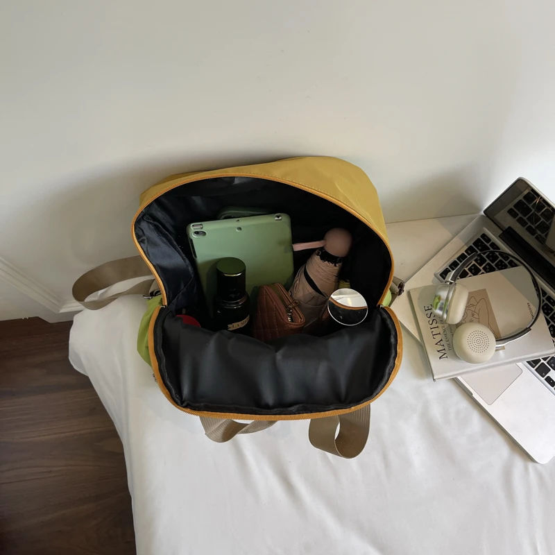 حقيبة ظهر كاجوال أنيقة للجنسين ذات كتلة ألوان، سعة كبيرة، متعددة الوظائف من النايلون، حقيبة كتف خفيفة الوزن للجنسين #4