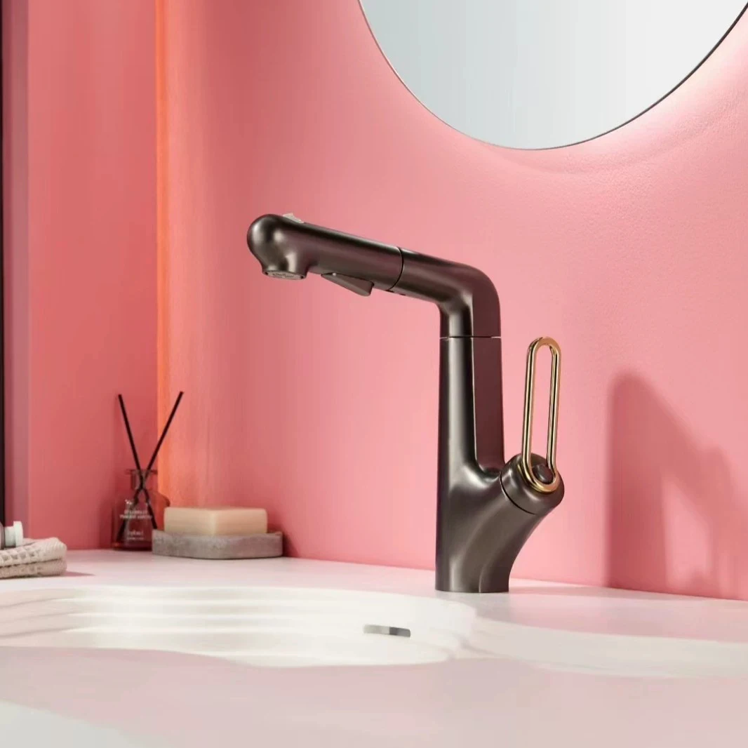 

Adjustable Colored Brass Pull-out Bathroom Faucet for Basin Cold And Hot Water Mixed Household Washbasin Tap Grey/Brushed Gold