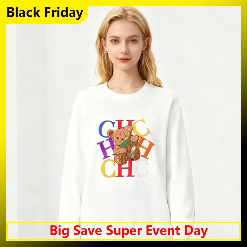 Ch urso impressão moletom de algodão letras coloridas oversized ajuste masculino feminino casual streetwear macio e confortável unisex roupas