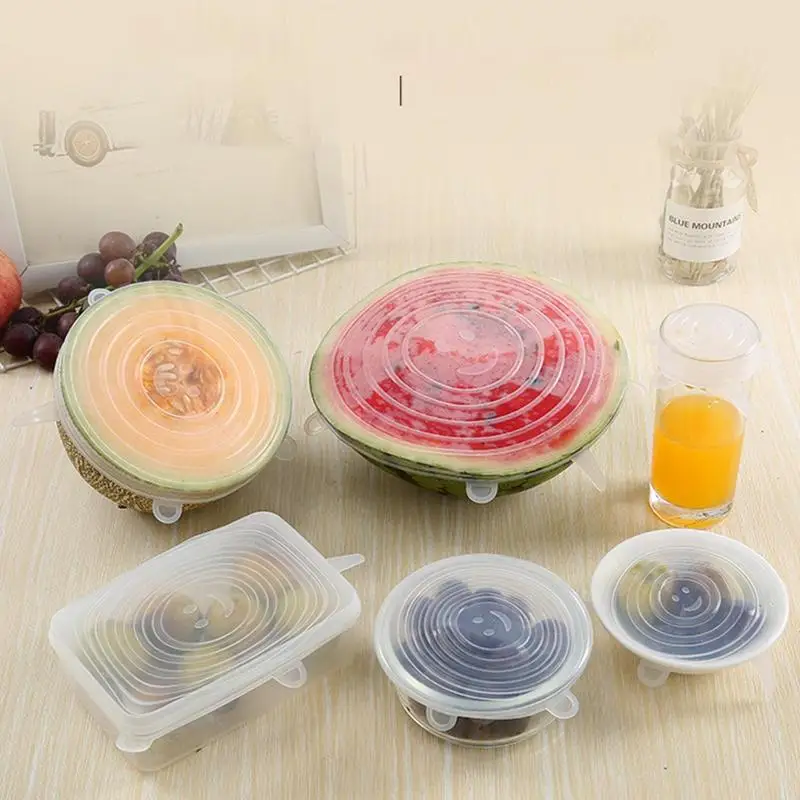 Stretch Covers For Bowls 6PCS Transparent Leak Proof Bowl Stretch Covers Reusable Food Grade Can Covers For Home Kitchen