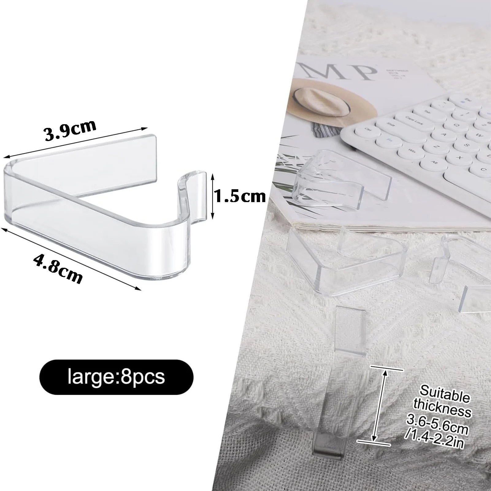 8pcs Transparent Clear Tablecloth Clips Durable Reusable Table Cloth Holder for Kitchen Restaurants Hotel Use