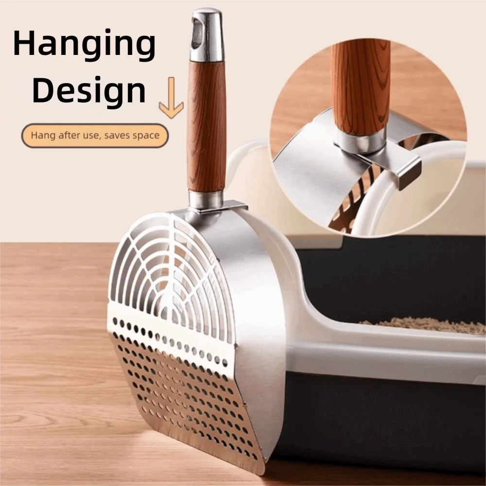 Stainless Steel Cat Litter Scoop Deep Shovel Sturdy Mesh Cat Poop Sifting Tool Fast Sifting Long Handle Pet Waste Shovel