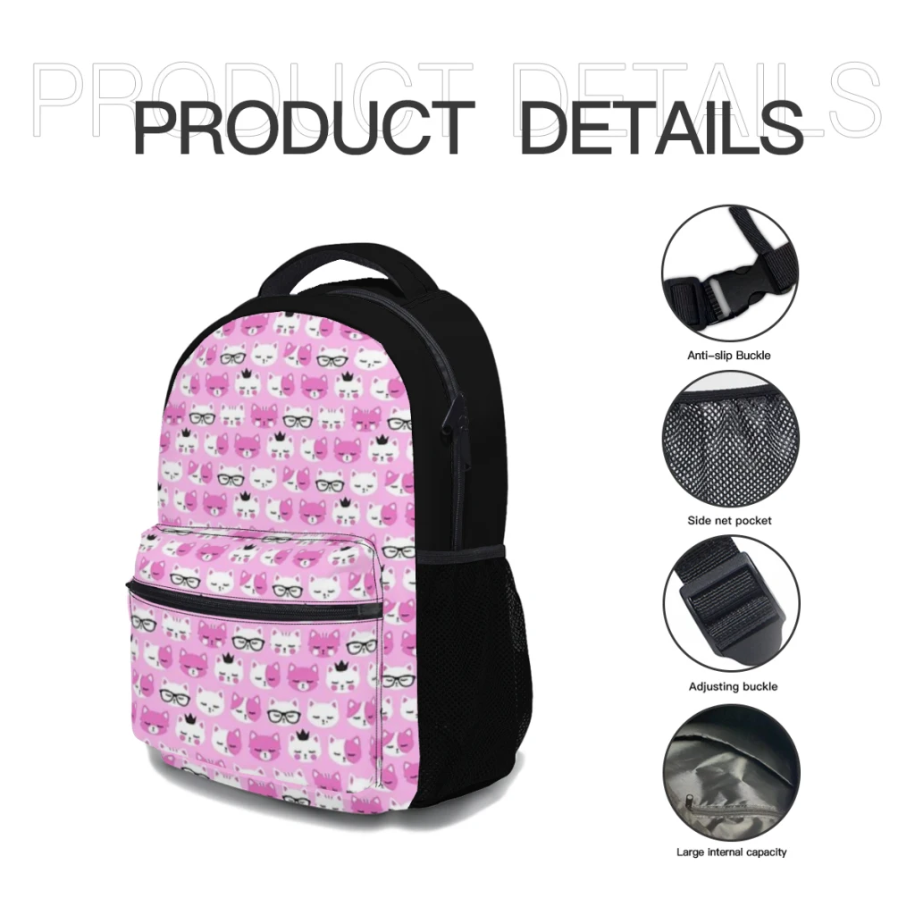 Mochila escolar de gran capacidad para niñas, mochila de estudiante de dibujos animados, rosa sobre rosa, lindo gato, 17 pulgadas