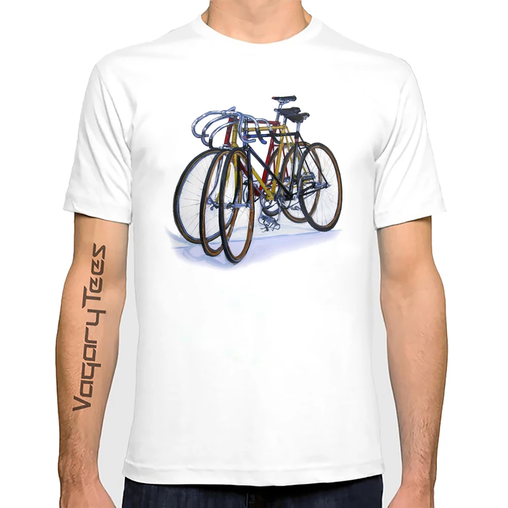 Track Bike Art T-Shirt Classic Fixed Gear Bicycle Shirt Summer Three Bikes Together Fixie Cycling Print Men's Casual Tops Tees