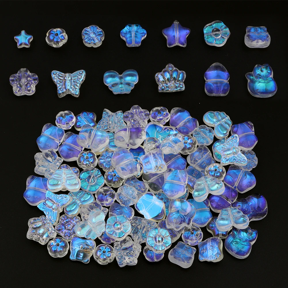 30pcs/lot Aurora Glass Beads Transparent Spacer Charm Lampwork Bead for DIY Earrings Necklace Bracelet Jewelry Making Materials