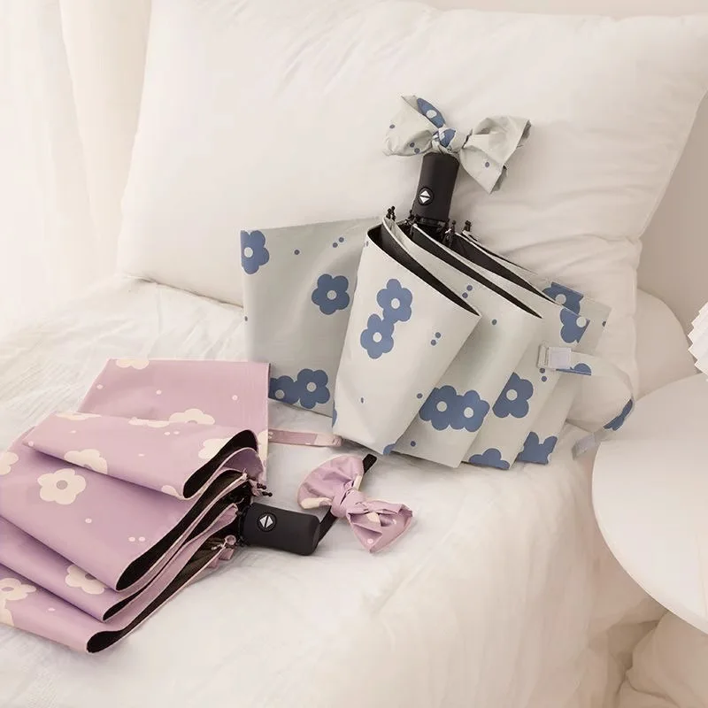 

Автоматический зонт со свежим и нежным цветком, складной студенческий солнцезащитный зонт для защиты от ухода за погодой и дождем, тройной солнцезащитный зонт