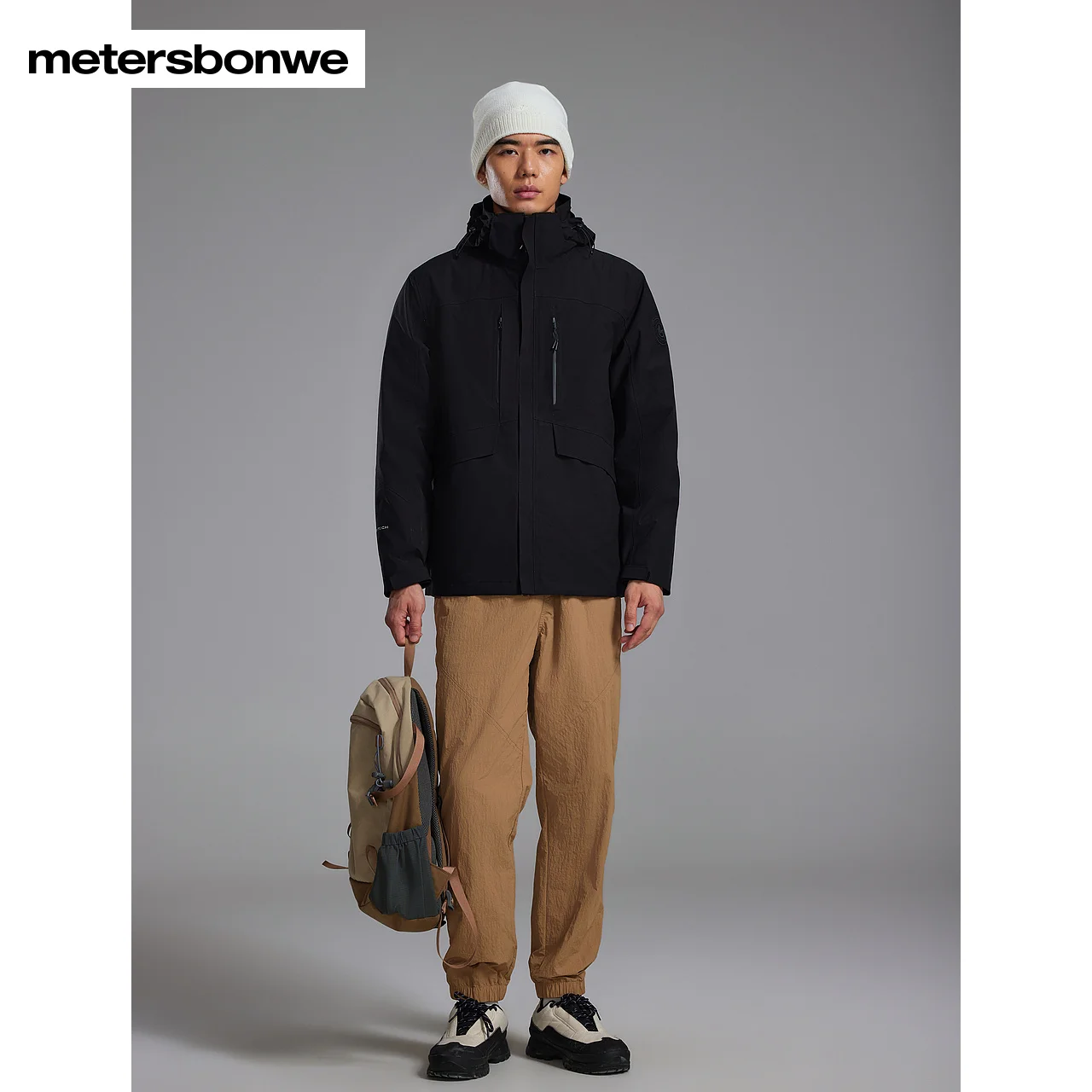 "Metersbonwe-Men jaket cangkang keras pria, jaket garis bawah dapat dilepas tahan air 90 bebek bawah Puffer tahan angin baru 2 dalam 1