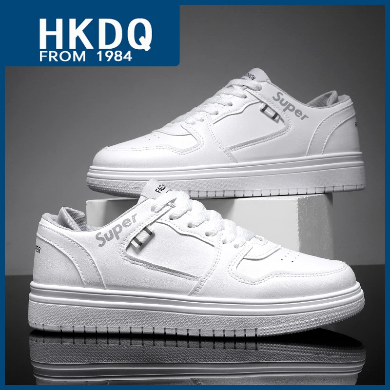 

HKDQ Trend White Men's Skate Shoes Fashion Breathable Leather Casual Shoes Man Outdoor Non-slip Platform Designer Shoes For Men