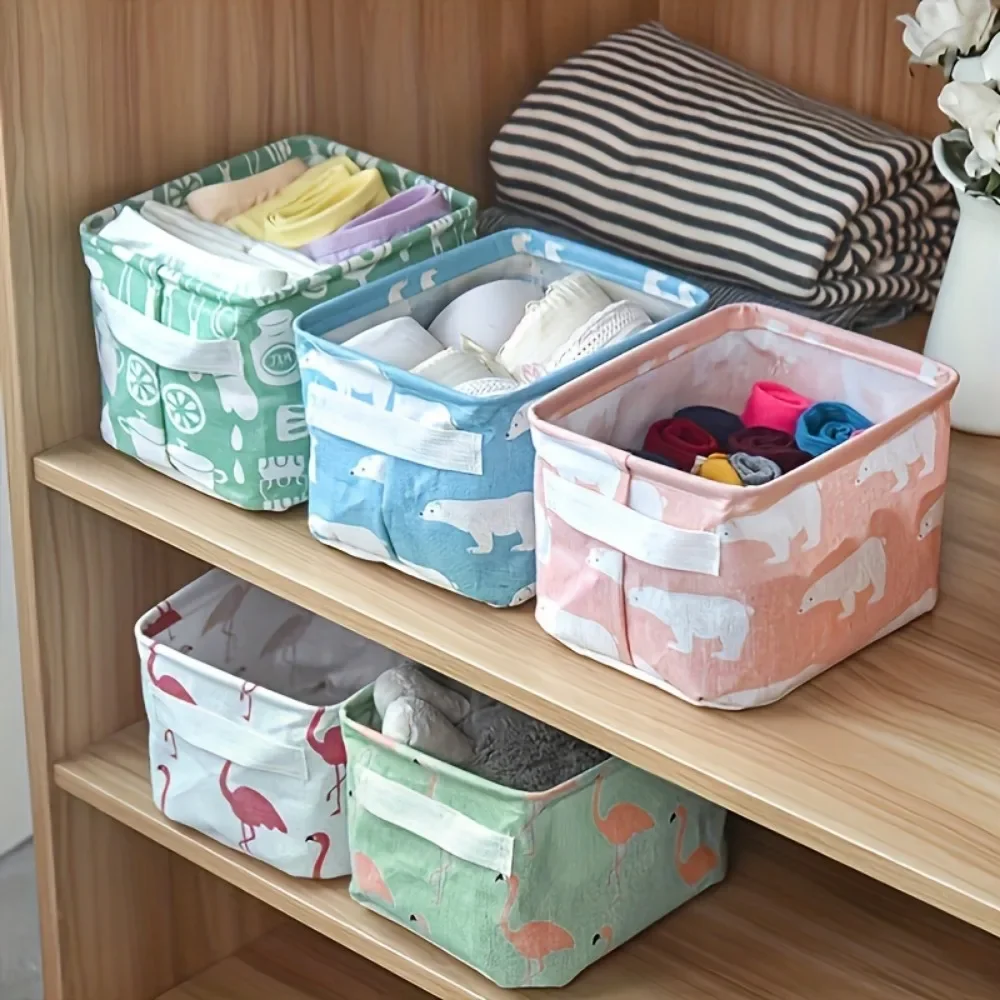 1pc Cotton Linen Fabric Waterproof Desktop Sundries Basket Storage Box Cosmetic Toy Organizer Underwear Socks Clothes Storagebag