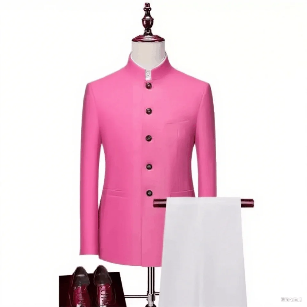 الكلاسيكية عالية الجودة 2 قطعة الرجال النمط الصيني سليم صالح الزفاف العريس سهرة مجموعة مع الوقوف طوق سترة وسراويل #2