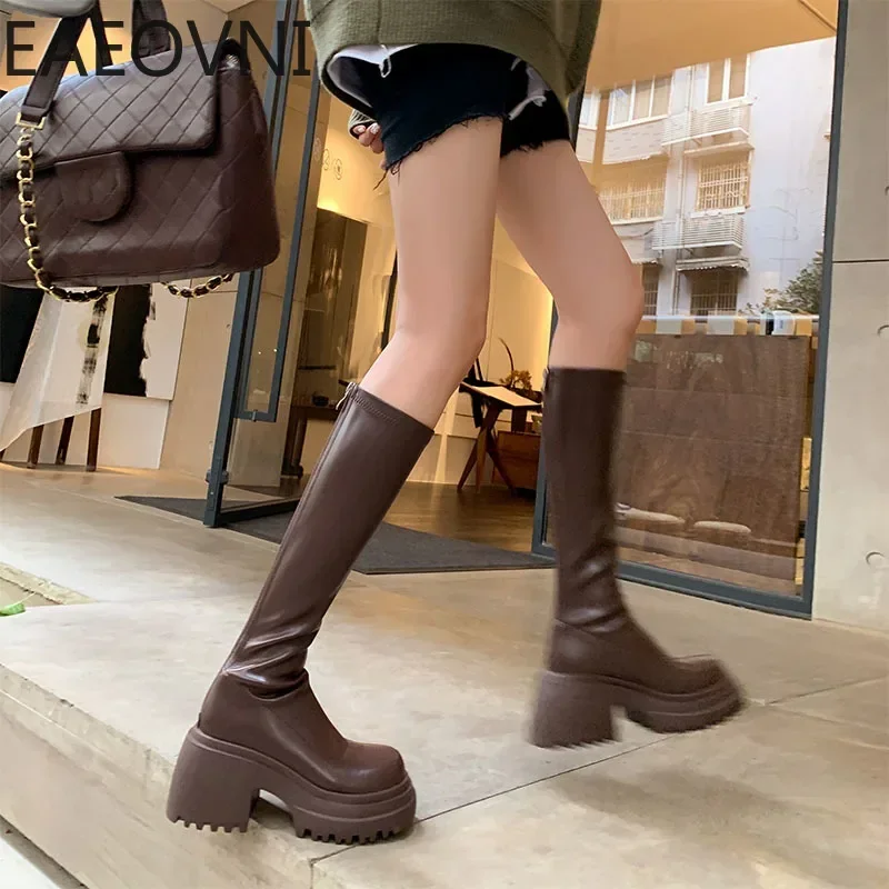 Winter Platform Women's High Boots Fashion Slip On Long Botas Ladies Elegant Thick Bottom Shoes Women's Knight Bootties