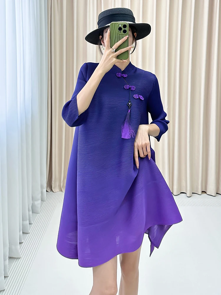 

Elegant Simplified Qipao Dress Women's Autumn New Style High-End Gradient Pleated Anti-Aging Improved Skirt