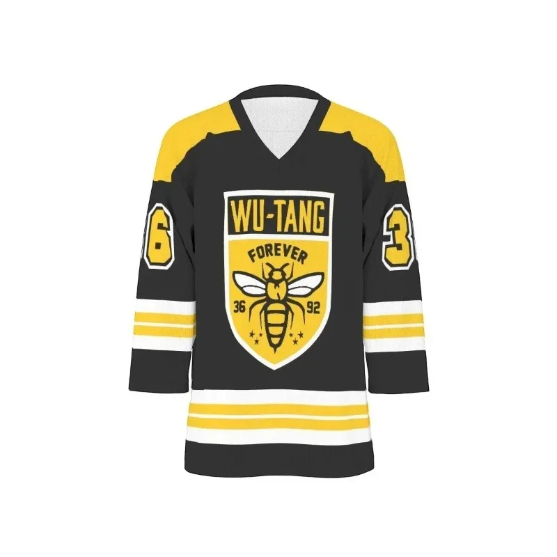 Wu-Tang Inspired Hip Hop 3D Print Ice Hockey Jersey Forever 36 Bee Graphic Unisex Long Sleeve Sports Top Y2K Streetwear