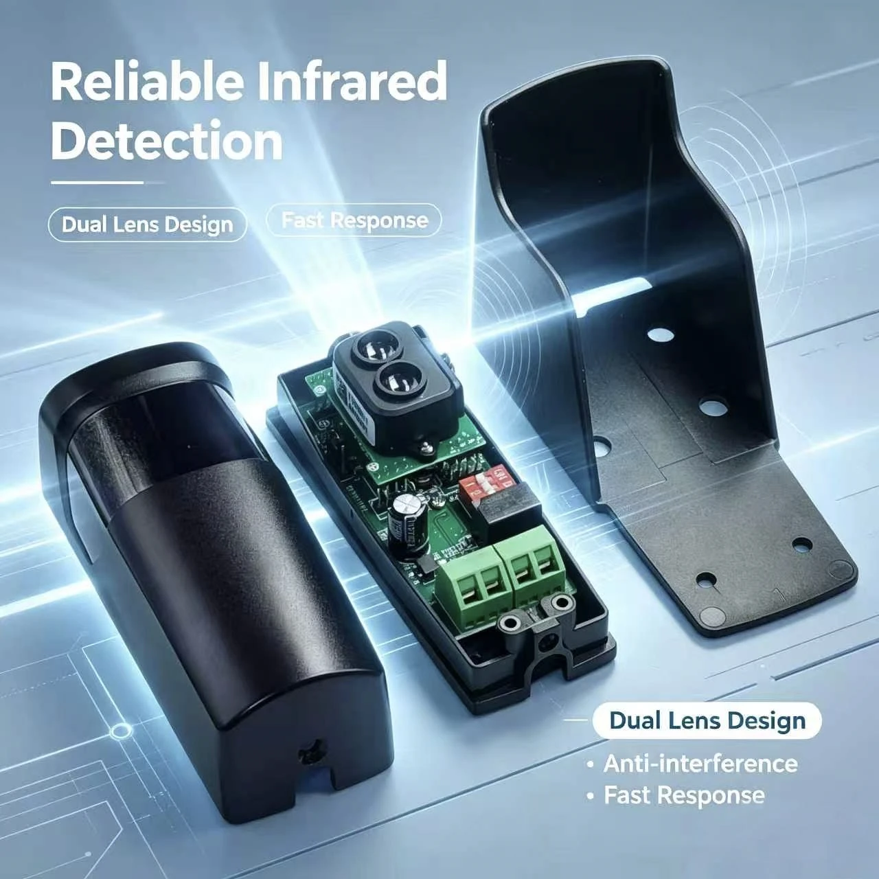 Dual Lens Infrared Photocell Sensor Retro-reflective Gate Safety  Detector 12-24V Anti-interference  Garage Door Safety Beam