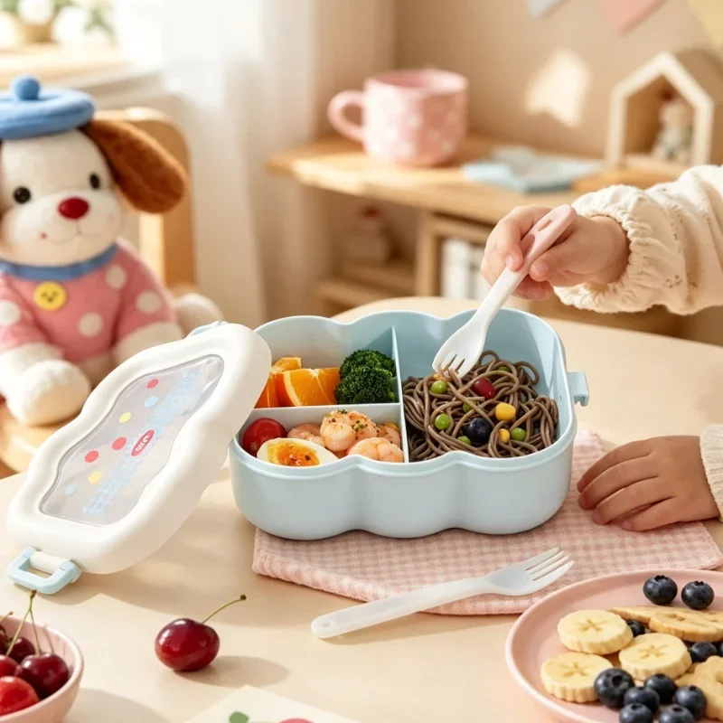 Cute Cloud Shaped Bento Box Lunch Box for Kids Students Compartment Food Container Portable Fruit Snack Storage Box