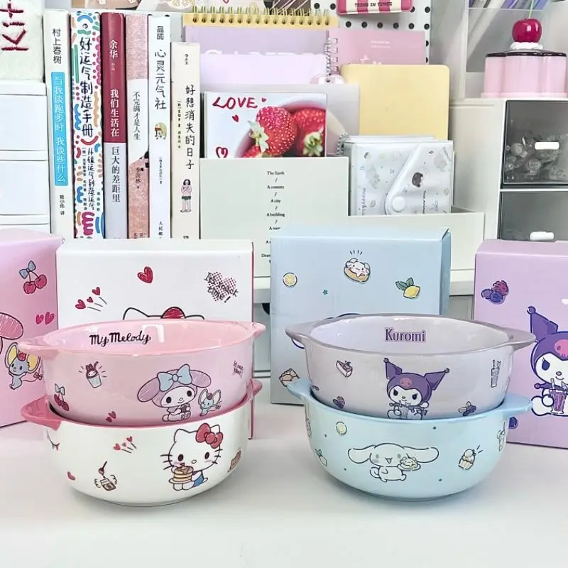 Милый мультфильм Sanrio Kuromi Моя мелодия Керамическая миска для риса Детская анимация Kawaii посуда миска подарок на день рождения оптом