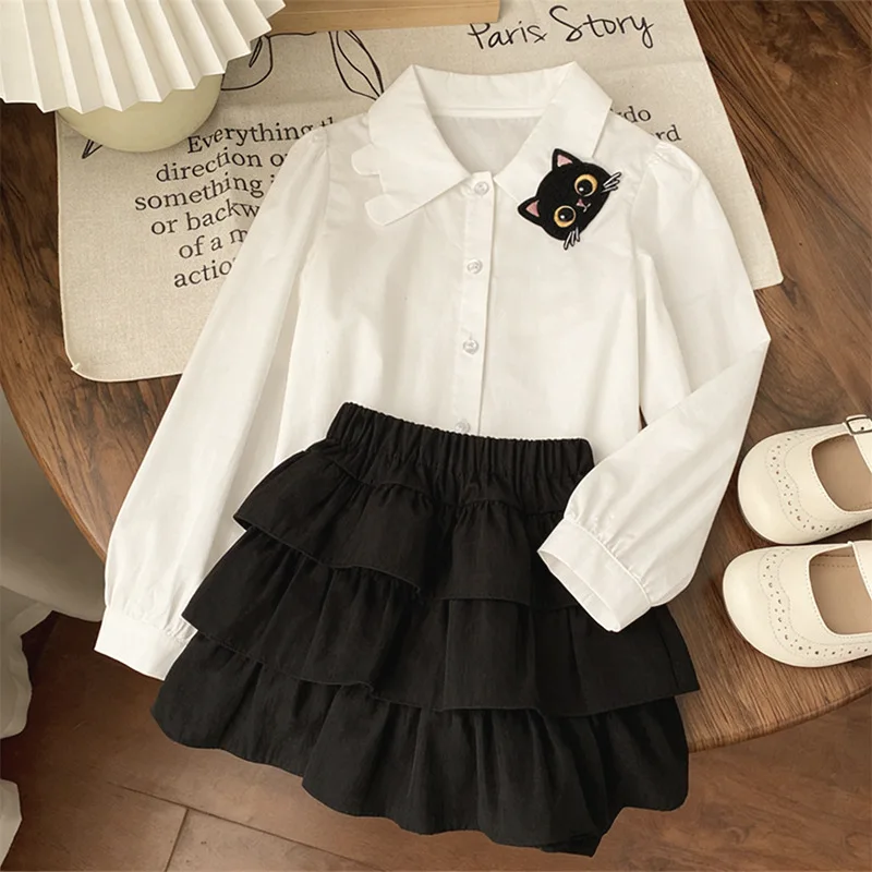 

Girls' fashionable cake skirt set, Korean-style sweet spring new color-blocking fashion two-piece skirt set for older children