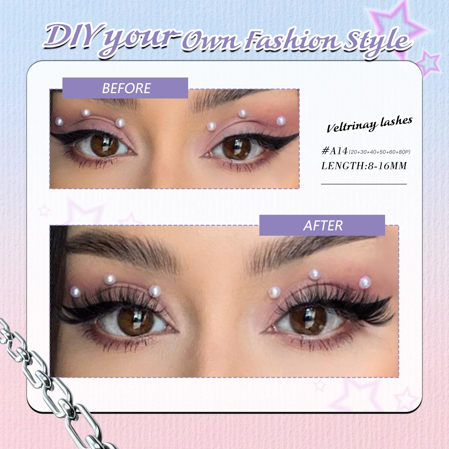 Veltrinay 600 peças de fecho individual, extensão grossa e fofa, comprimento misto, faça você mesmo, cílios macios e fofos