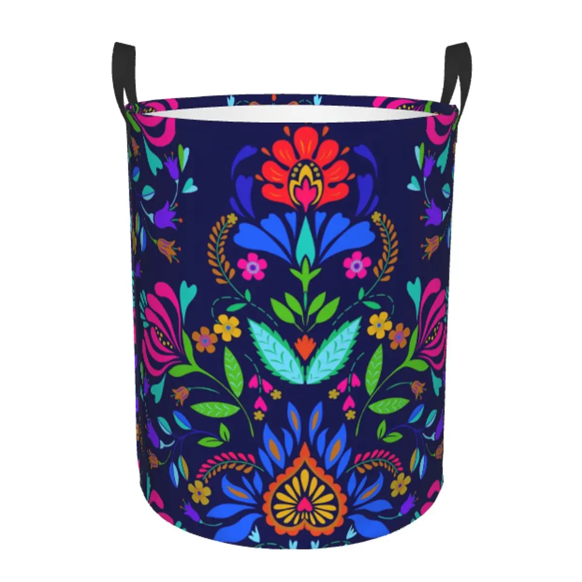 Custom Folk Mexican Vacation Art Laundry Basket Foldable Large Clothes Storage Bin Colorful Textile Embroidery Baby Hamper