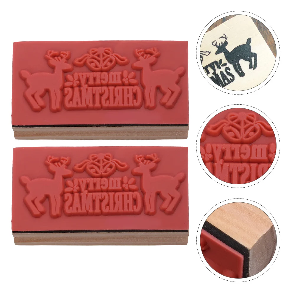 2Pcs DIY Christmas Deer Stamper Wooden Seal Stamps Creative Merry Christmas Kids Gift Deer Pattern Stamper Seal Stamps