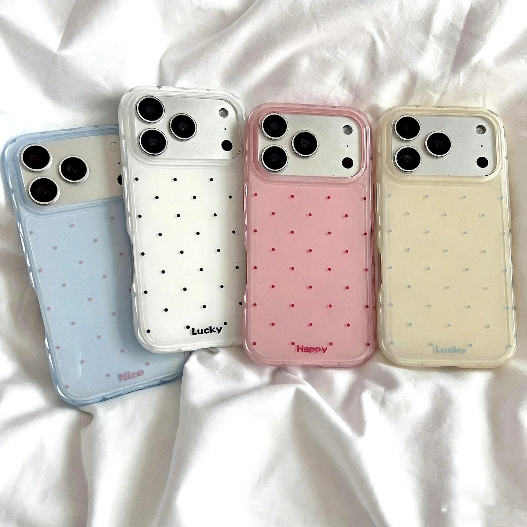 Luxury Ins Candy Color Polka Dot Phone Case for iPhone 17e 17 16e 16 15 14 13 12 11 Pro Max Xs XR XSMax Air Plus Feather Texture