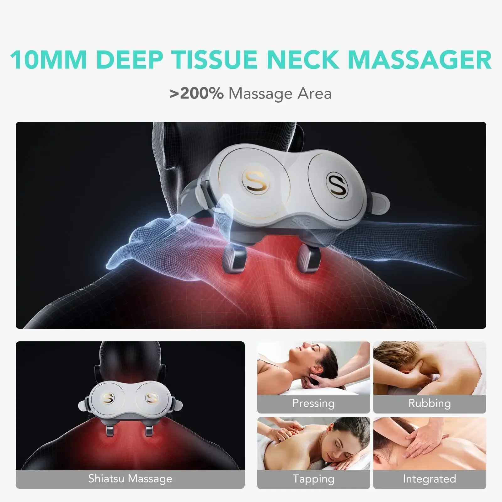 SKG Neck Massager, H7 Shiatsu Neck and Shoulder Massager with Heat for Pain Relief Deep Tissue, Electric Kneading Massager