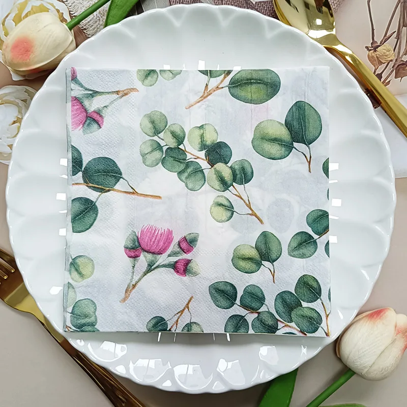 20 printed napkin tissues, flower-shaped table decorations, square napkins, banquet and birthday party napkins