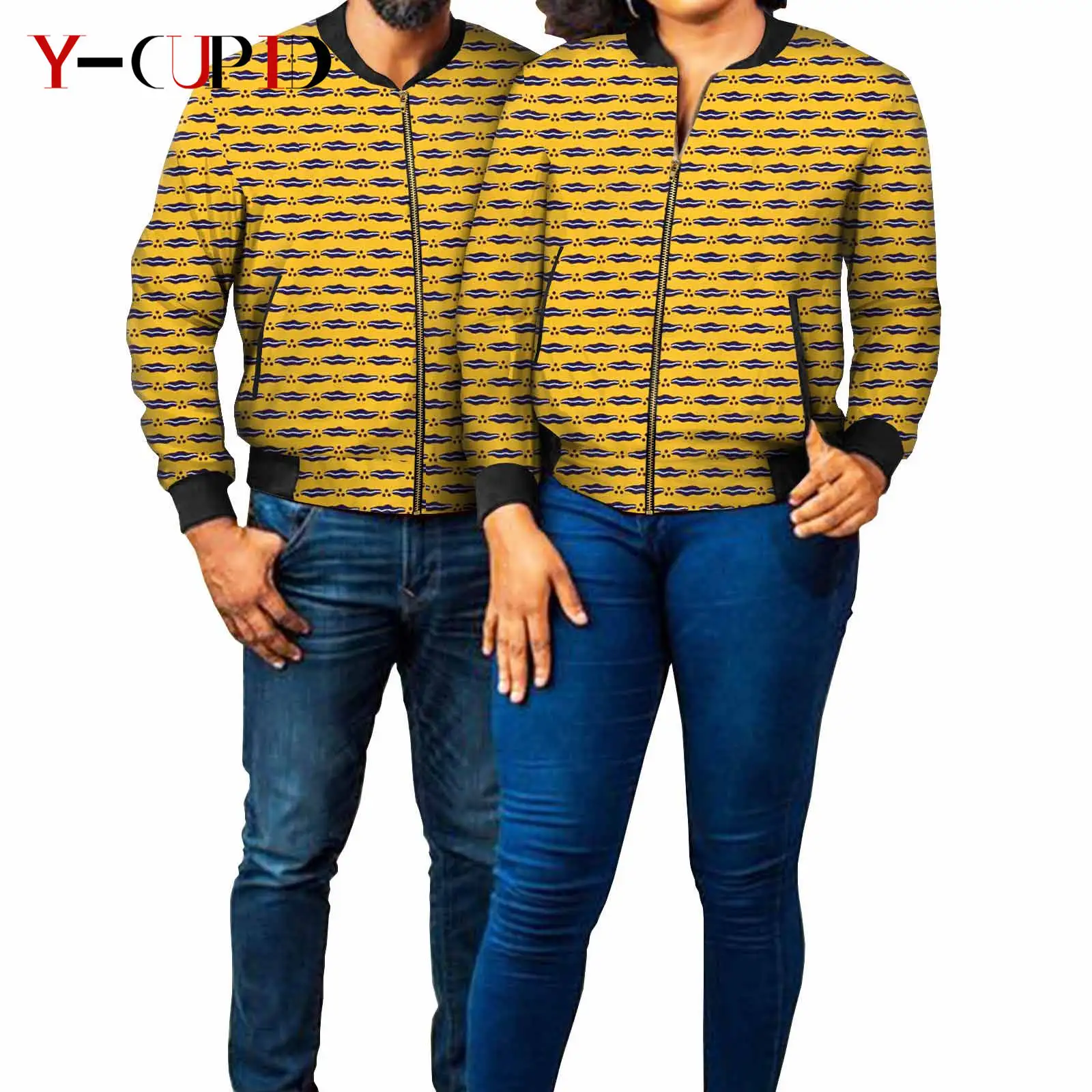

African Matching Outfit for Couples Men Baseball Jerseys Jacket Outwear Casual Women Print Coats Outfits with Pockets Y21C038