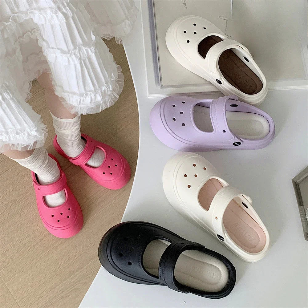 

2025 Summer New Fashion Mary Jane Half Slippers Simple Beach Little White Shoes Women