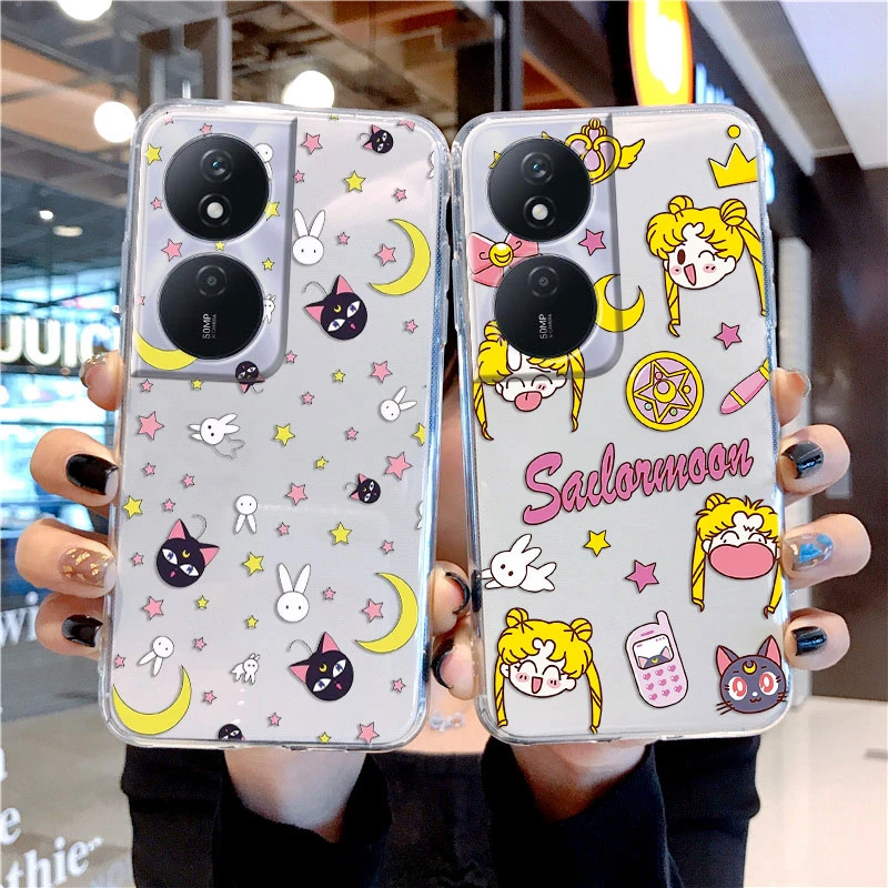 Capas transparentes claras do telefone do silicone, anime dos desenhos animados, marinheiros, luas, coelho, meninas, gato, huawei honra 90, smart x7b, 4g, 5g