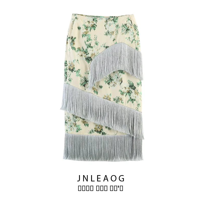 

Модная юбка-полусолнце с цветочным принтом и бахромой, новинка весенней коллекции, женская одежда, универсальная стильная повседневная одежда из полиэстера стандартного кроя