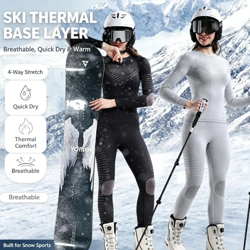 Fashion Design Women's Sport Skiing Function Thermal Underwear Set, Sweat-Wicking Warm Compression Tight-Fit Quick-Dry Ski Suit