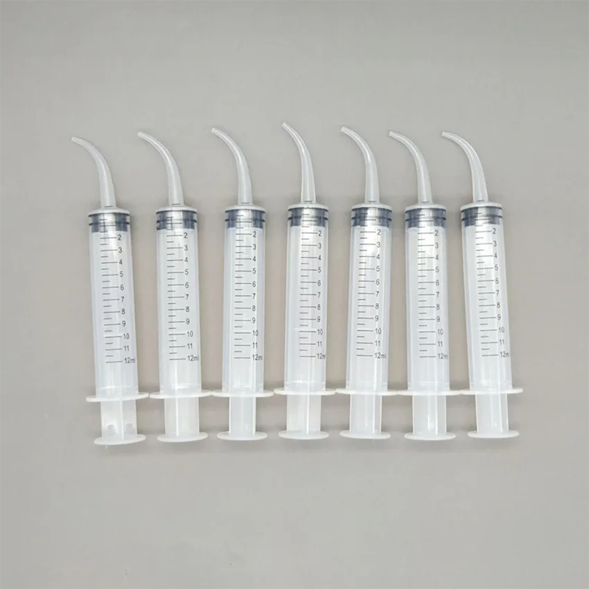 Plastic Syringe Syringe for Pet Irrigator Needle Free Injector Elbow Feeder 12mL 50Pcs