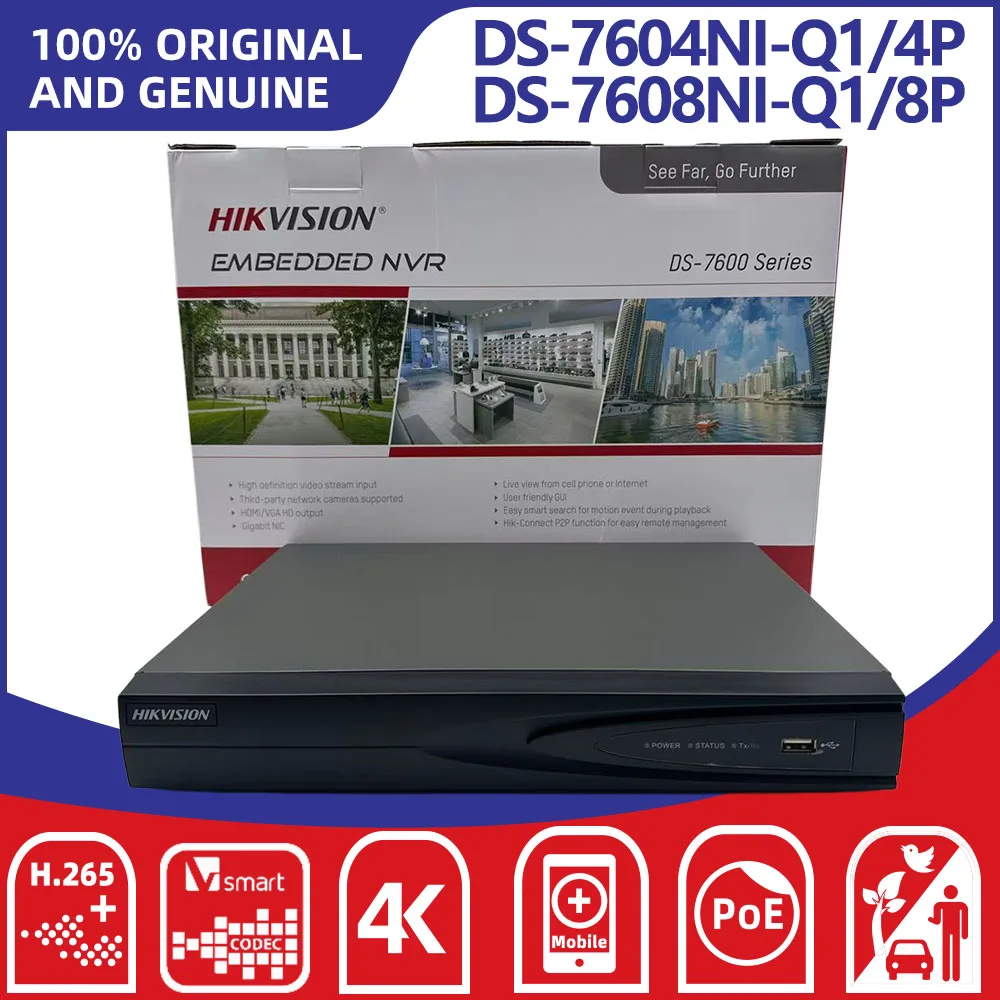 Hikvision DS-7604NI-Q1/4P(D) DS-7608NI-Q1/8P(D) 4CH 8CH PoE NVR 4K Network Video Recorder H.265+ CCTV Security System