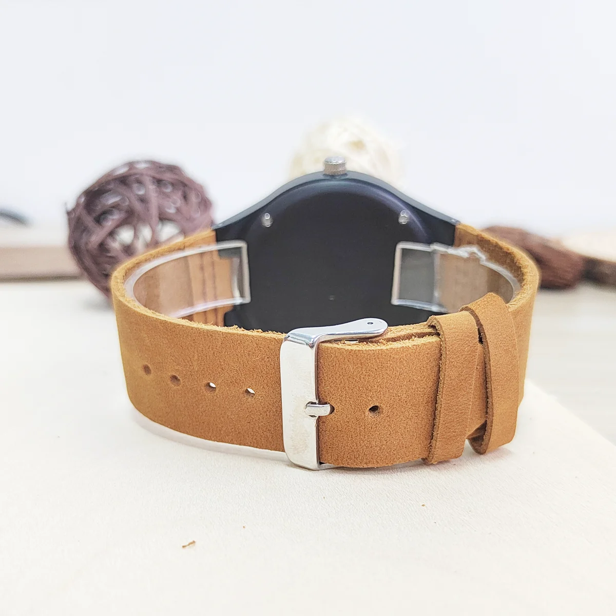 Trendy Coffee Brown Dial Wood Ladies Quartz Wristwatches Genuine Leather Watchband Natural Style Wooden Women\'s Wrist Watch