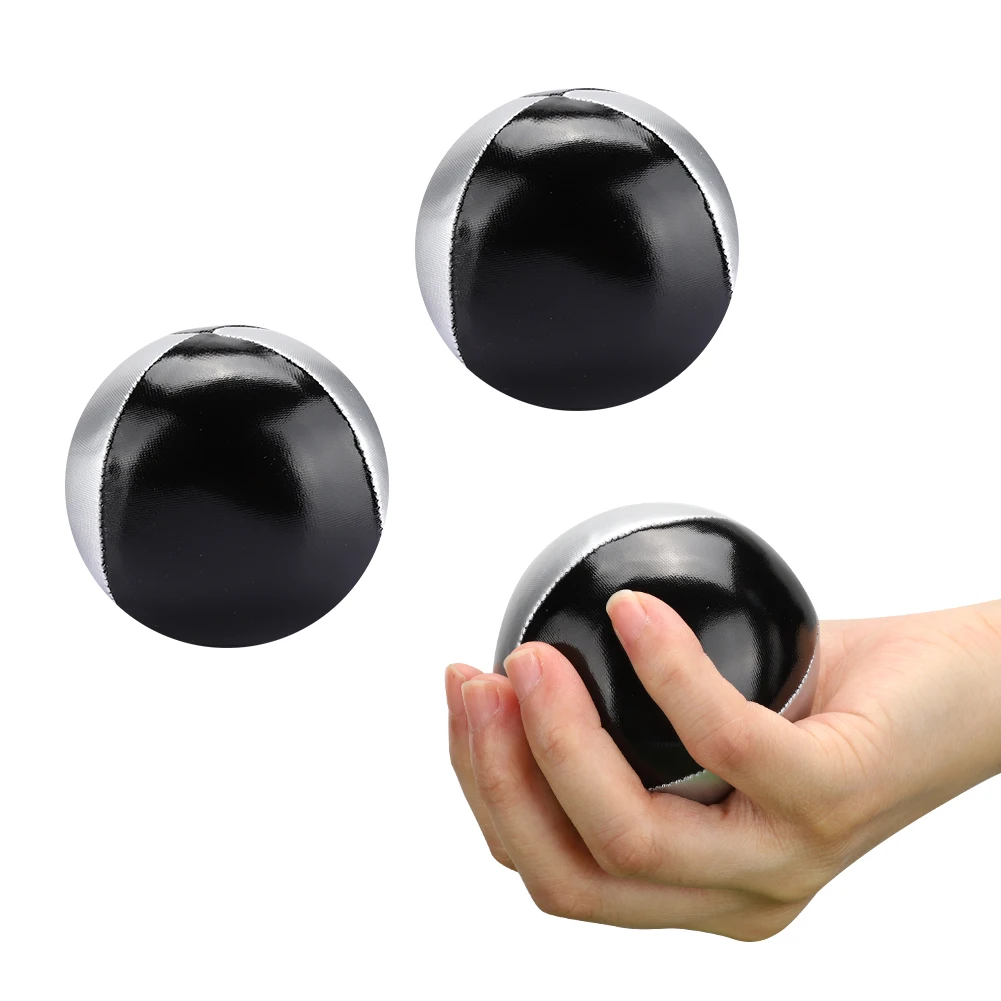 Image 6: Balle de jonglage Portable en cuir PU noir argenté, accessoires de Performance pour loisirs d'intérieur, balle de jonglage Portable