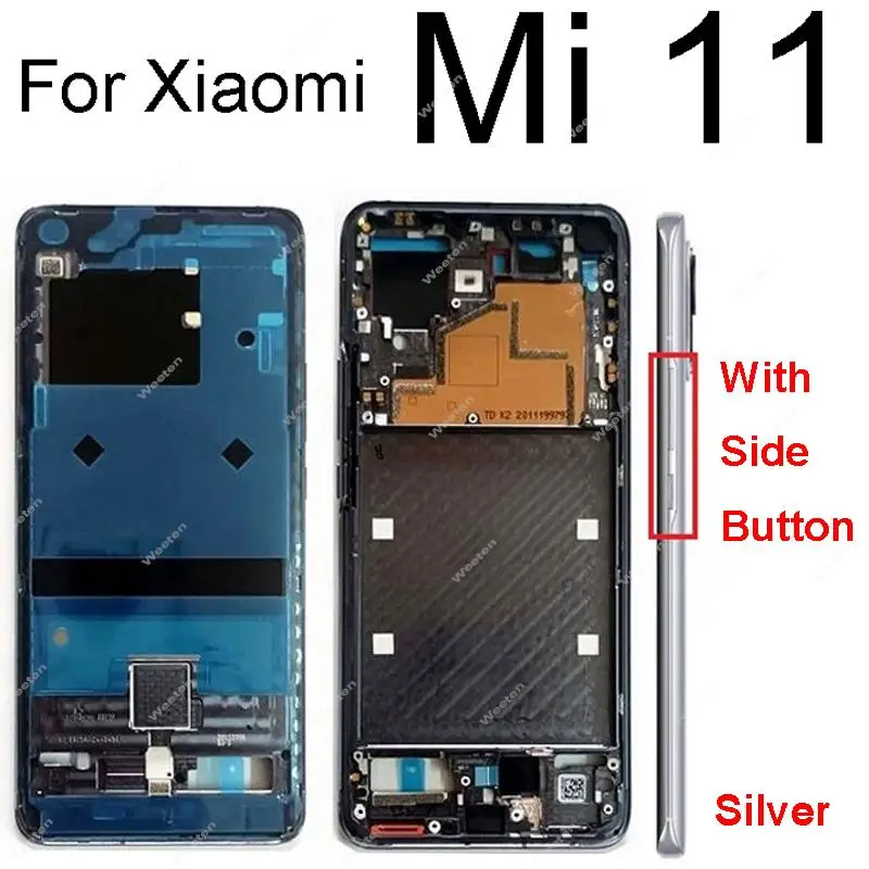 Middle Frame Housing For Xiaomi Mi 11 M2011K2C Rear Middle Bezel Holder Plate with Side Buttons Plate Cover Repalcement Parts