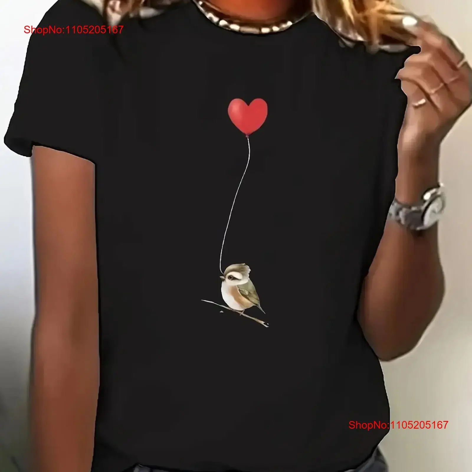Women'S Floral Print T Shirt Casual with Cute Bird Heart Design vintage Washed streetwear Soft Comfortable Stretched Slightly