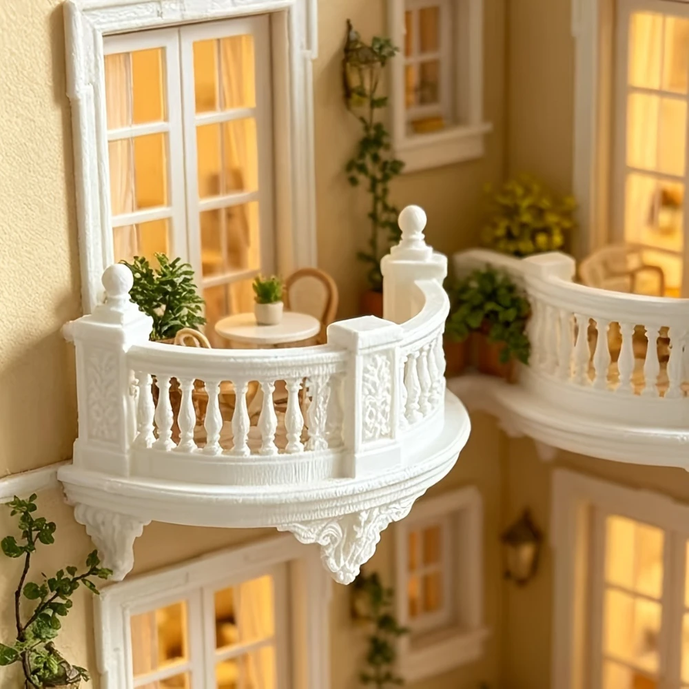 1:12 Vintage Victorian Style Balcony Dollhouse European Curved Carved Balcony 3D‑Print Bay Window Accessory Doll House DIY Build
