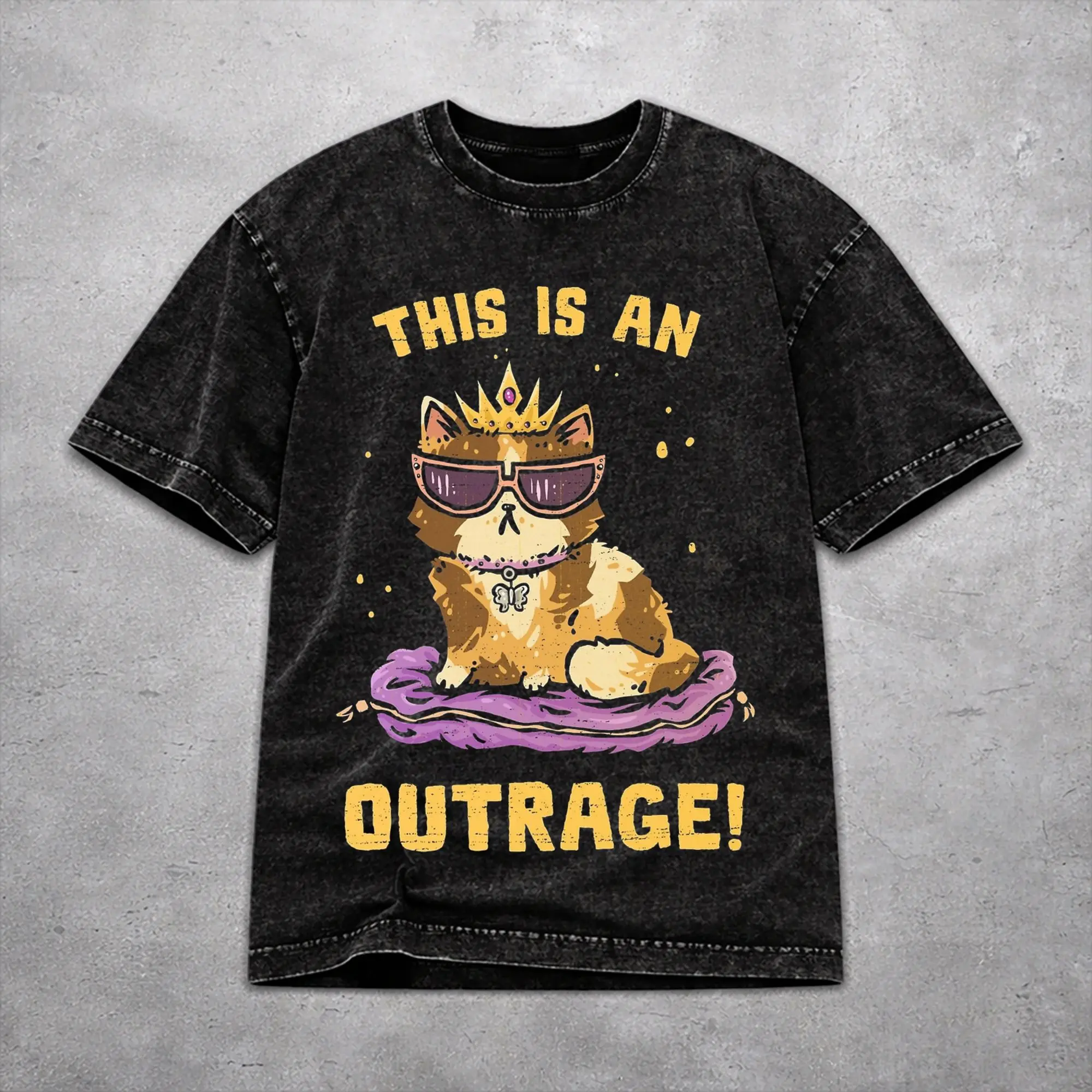 Men Women Vintage Washed T-shirts This Is An Outrage Princess Donut Cat  Print T Shirt Merch Oversize  Tees