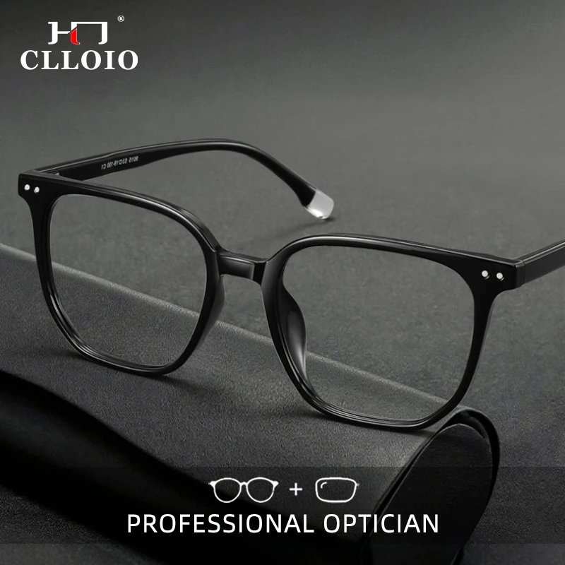 

CLLOIO Retro Minimalist Transparent Reading Glasses TR90 Frame Titanium Temple Anti Blue Light Progressive Prescription Eyewear