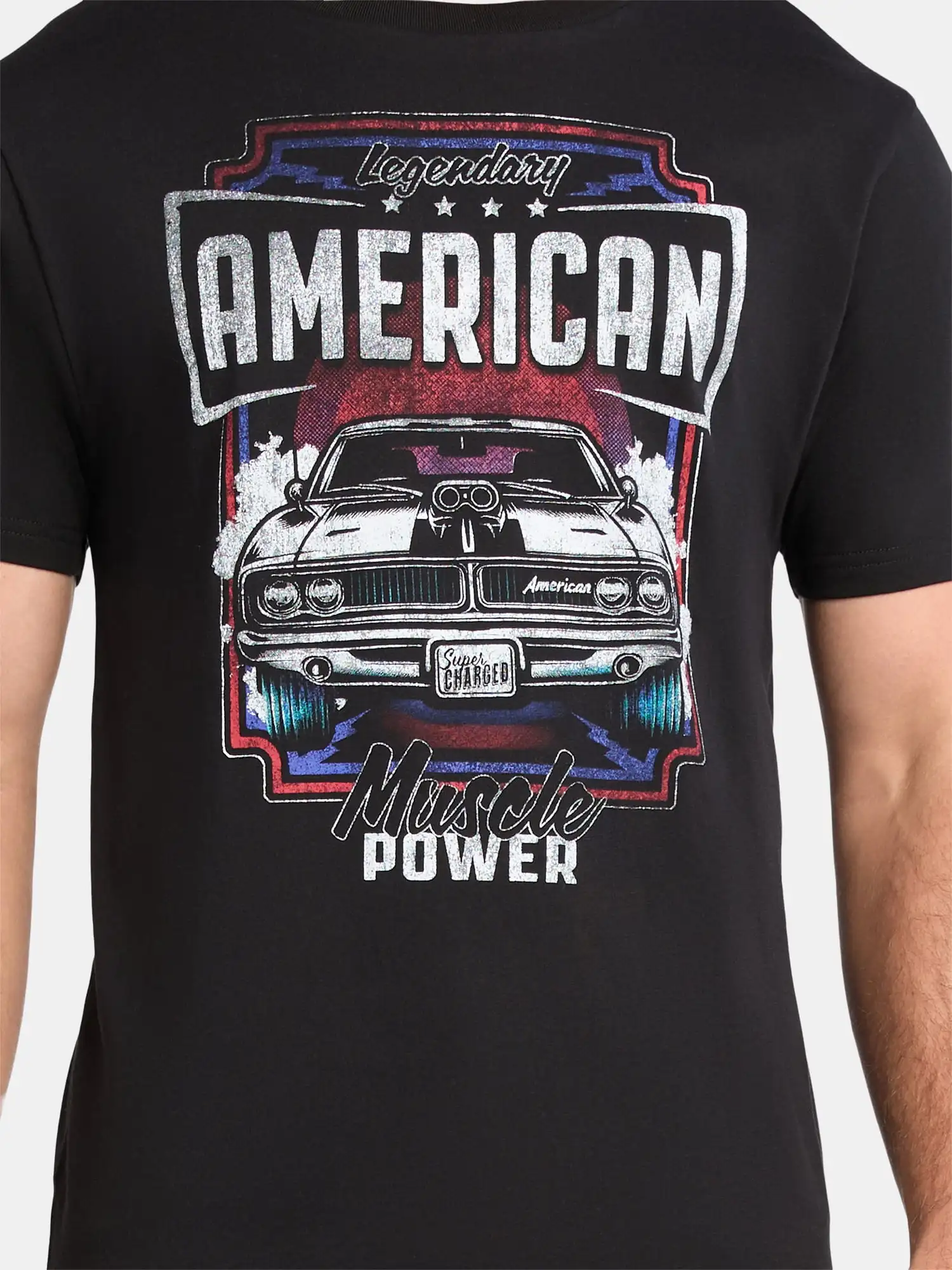 4th of July Americana Muscle Car Power Graphic T-Shirt 100% Cotton O-Neck Short Sleeve Summer Casual Mens T-shirt Streetwear