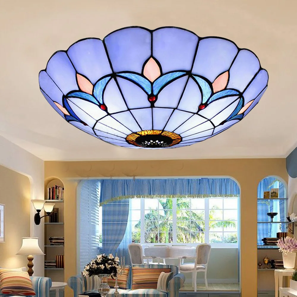 

Vintage Stained Glass Flush Mount Ceiling Light, Romantic LED Lighting for Living Room Kitchen Bedroom Hallway