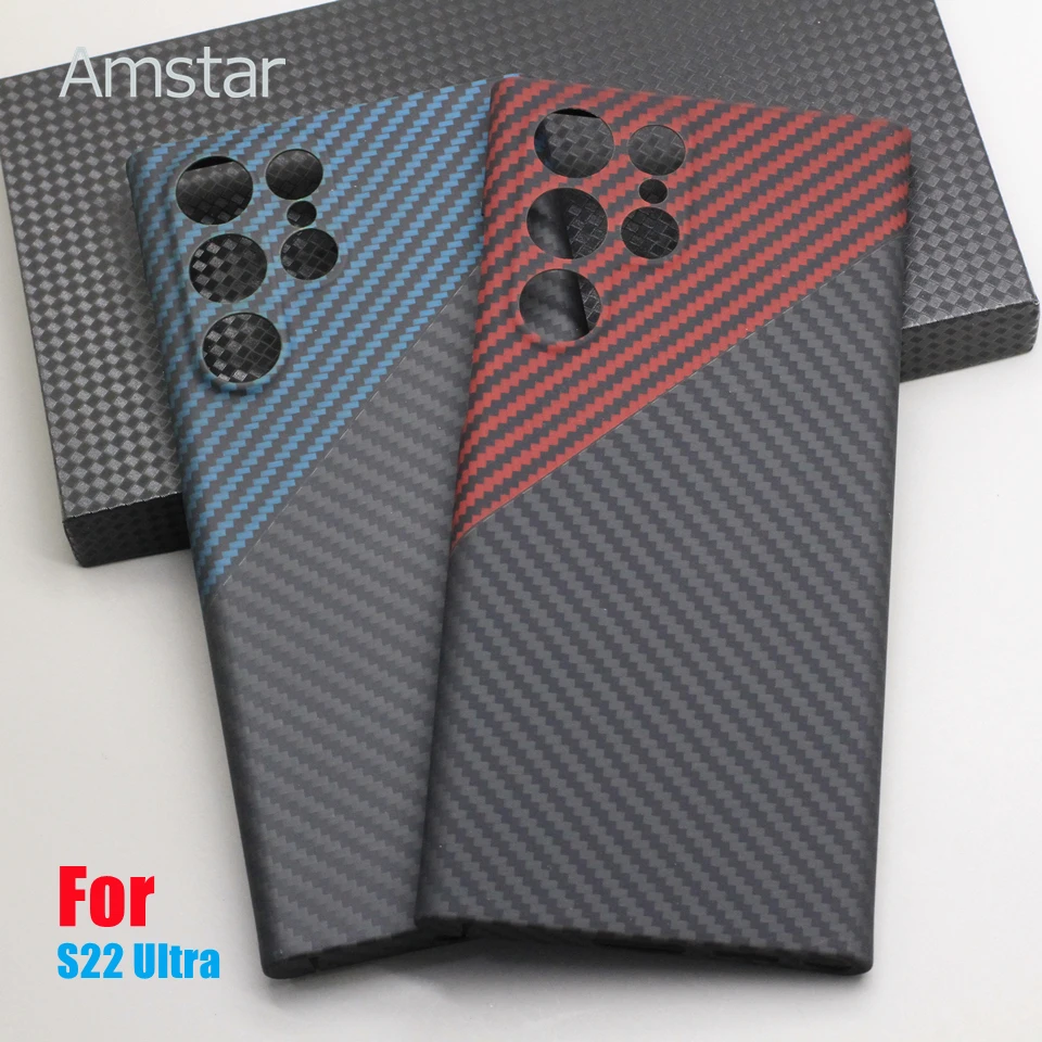 Amstar Dual Color Carbon Fiber Lens Protection Phone Case for Samsung Galaxy S22 Ultra Ultra-thin Aramid Fiber S22 Ultra Cover