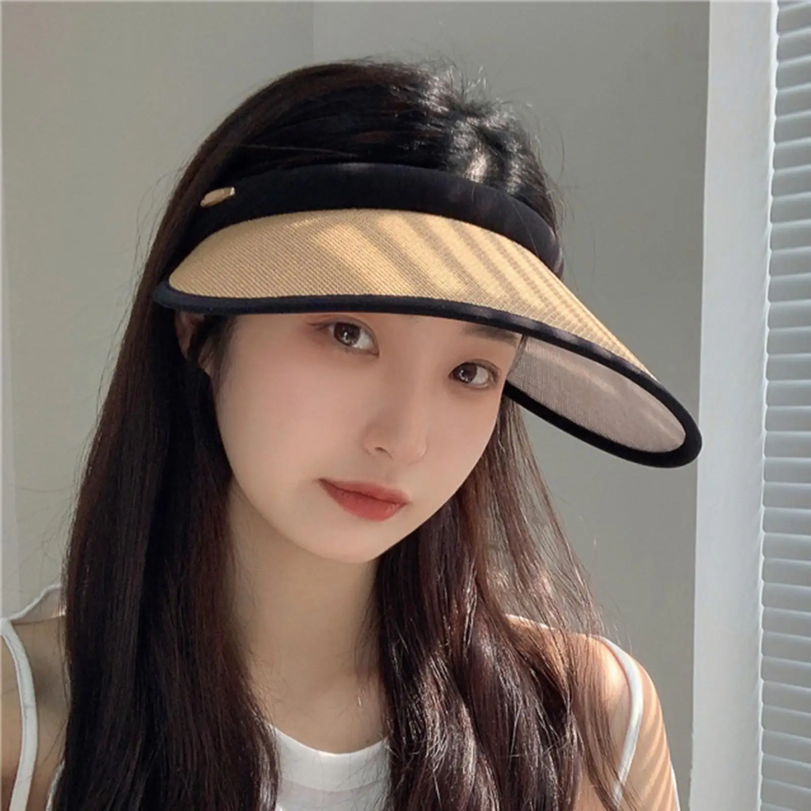 Women Casual Straw Sun Hat Wide Brim Roll Up Ponytail Visor for Travel Beach Boating Camping Hiking Vacation