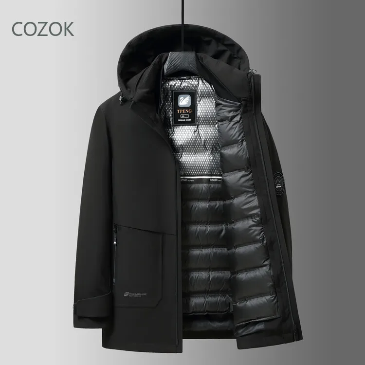 Cozok Herren Winter Daunen jacke Gänse daunen Polsterung abnehmbarer Innen schuh 2024 Designer Kleidung Männer Kapuze gepolsterte Jacken mäntel für Männer