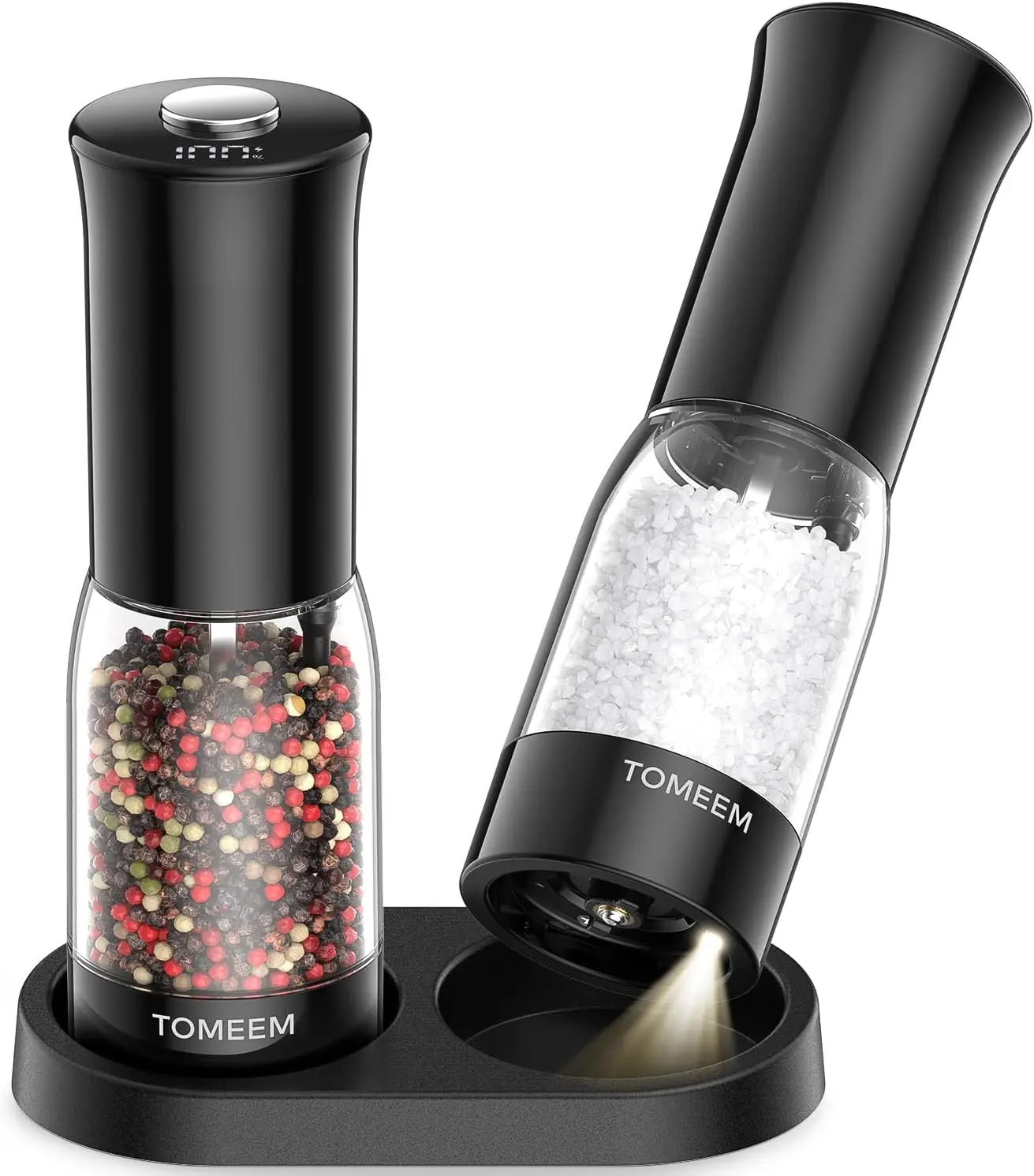 

Electric Salt and Pepper Grinder Set with LED Display, 5-Level Adjustment, Rechargeable Automatic Mills for Kitchen