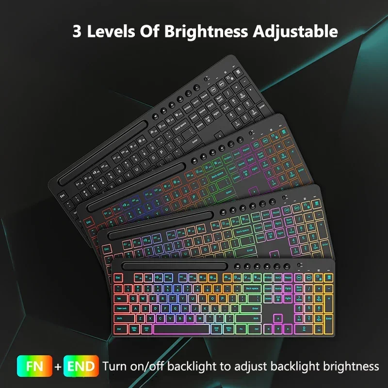 Bluetooth Keyboard Mouse Combo RGB Backlit Rechargeable Full-Size Ergonomic Type-C 2.4G Wireless Keyboard Mice Set for PC Laptop