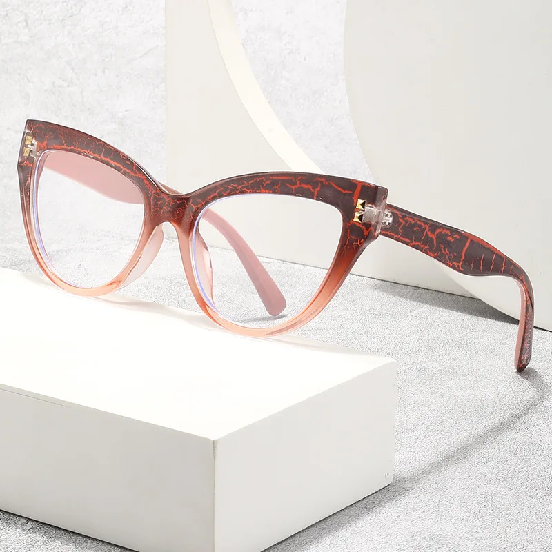 Gradient Frame Cat Eye Reading Glasses Crack Texture Anti Blue Light Fashion Presbyopia Glasses for Unisex Diopters 0 To +4.0