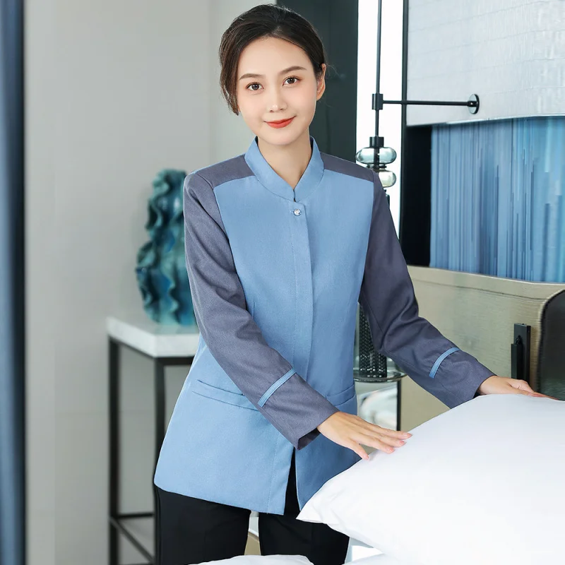 Long-sleeved cleaning workwear for hotel room staff, hotel cleaner uniforms, property and mall cleaning staff uniforms for autum